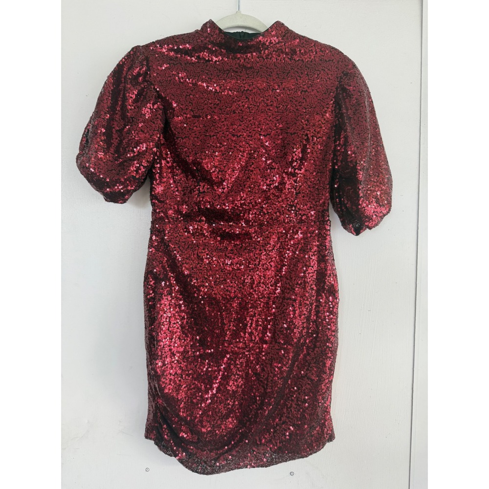 DKRXBurgundy Red Sequin Puff Sleeve Mini Dress Size M Holiday Party NYE Cocktail